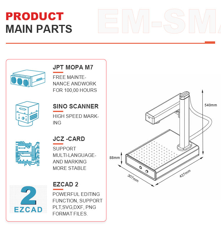 EM-Smart Mopa 30/30R - 30W JPT Laser Engraver with Rotary